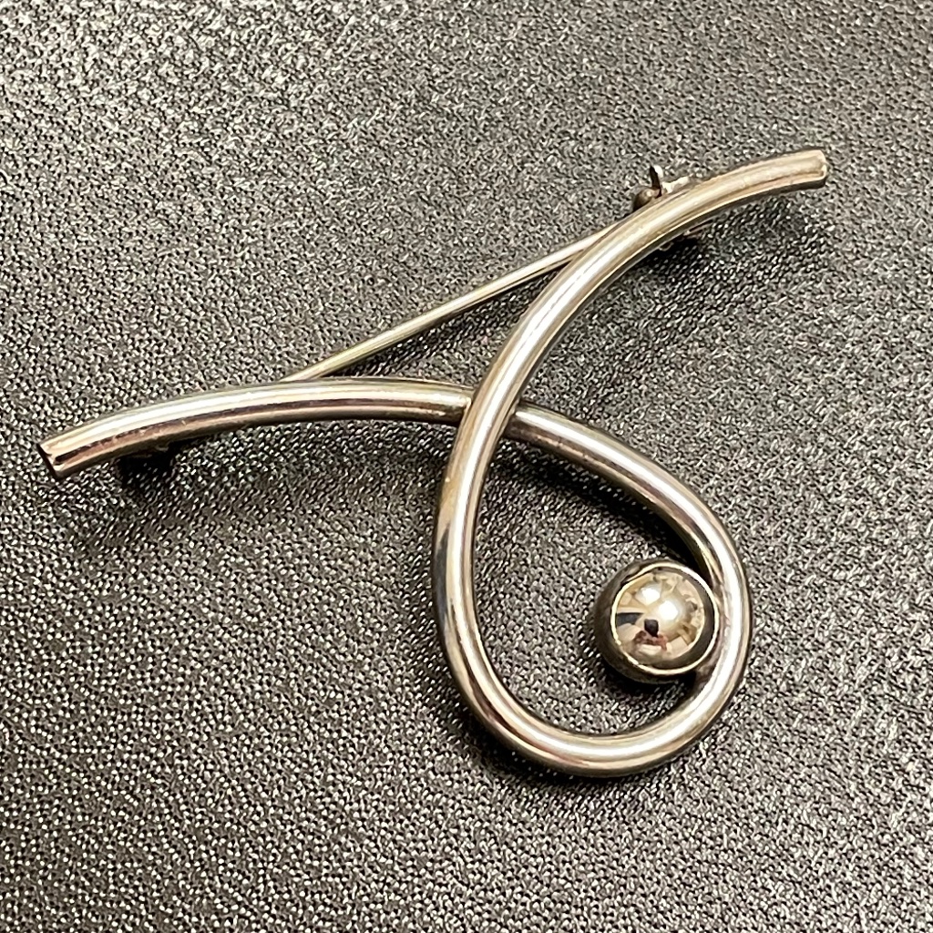 Vintage Beau Sterling Silver Art Deco Style Loop Design Brooch, Lapel Pin